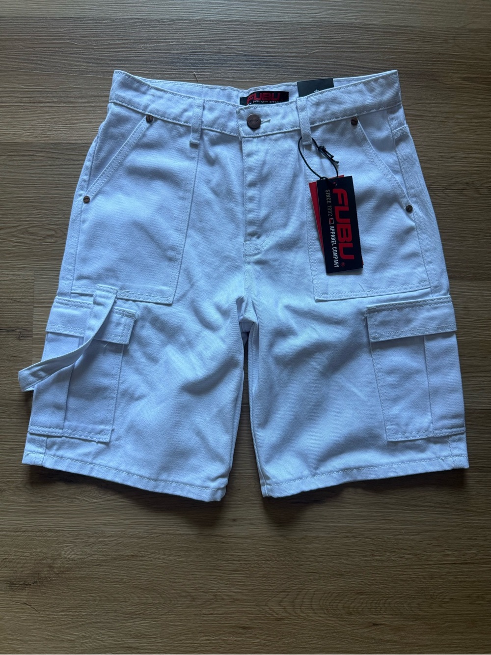 FUBU Denim Collection Mens Carpenter Jorts Denim Shorts Size 32 White Y2K New